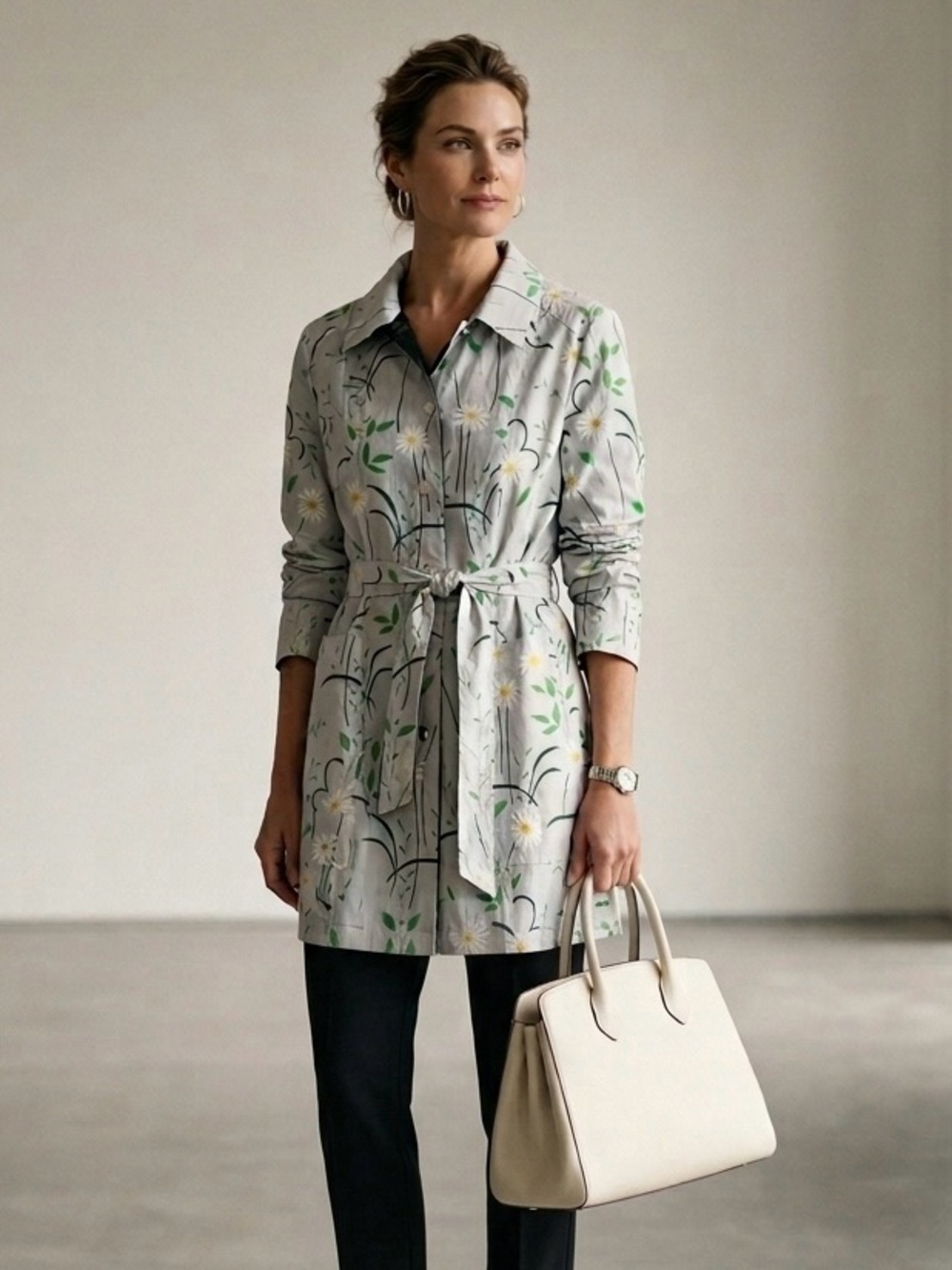 SPANNER White Floral Cotton Belted Jacket | XL